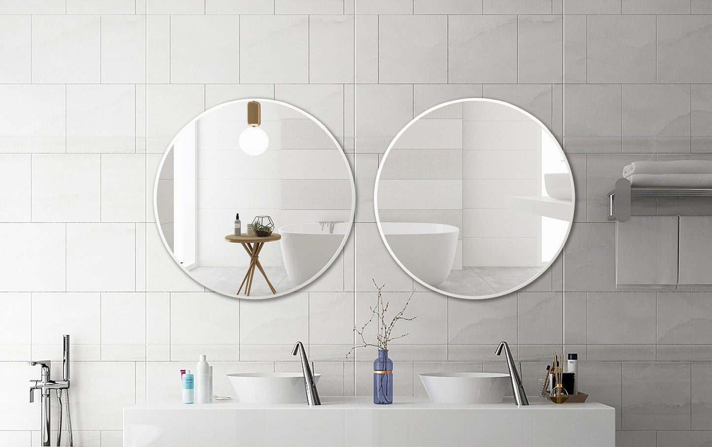Deluxe Contemporary White Round Aluminum Mirror