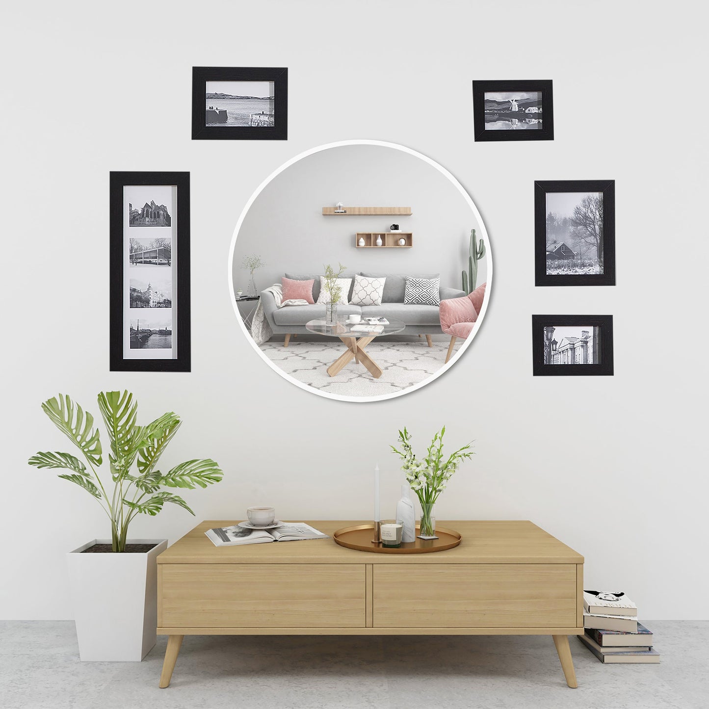 Deluxe Contemporary White Round Aluminum Mirror