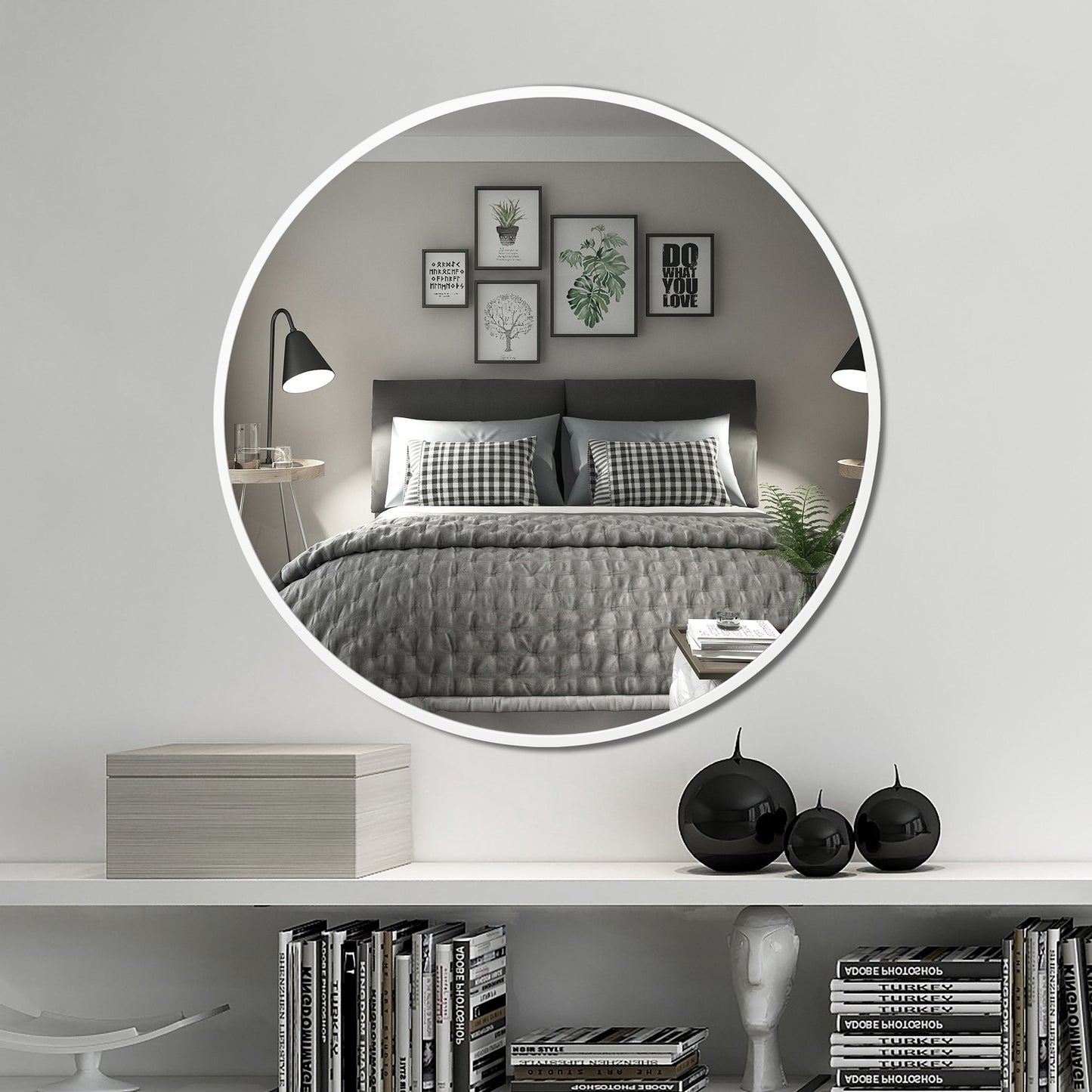 Deluxe Contemporary White Round Aluminum Mirror