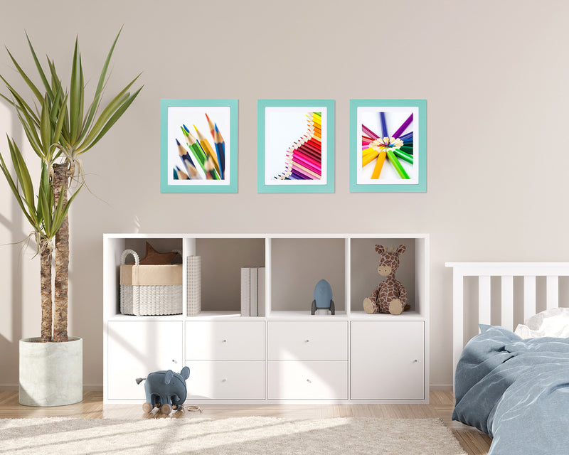 10" x 12.5" Teal MDF Wood Kids Art Picture Frame with Elastic Straps