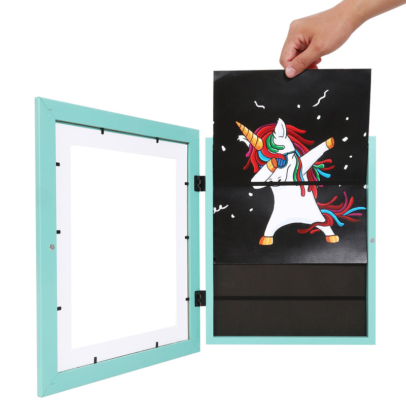 10" x 12.5" Teal MDF Wood Kids Art Picture Frame with Elastic Straps