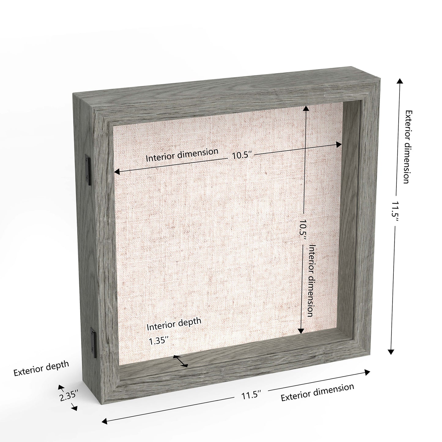 11" x 11" Gray Woodgrain MDF Wood Linen Backboard Shadow Box Frame