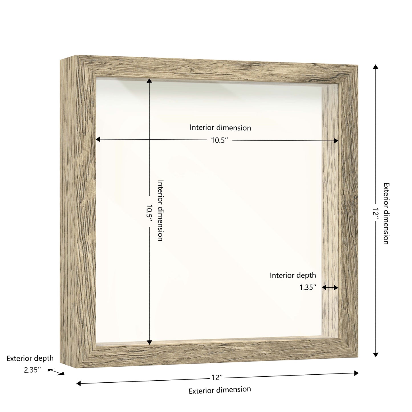 11" x 11" Natural Driftwood Finish MDF Wood Shadow Box Frame