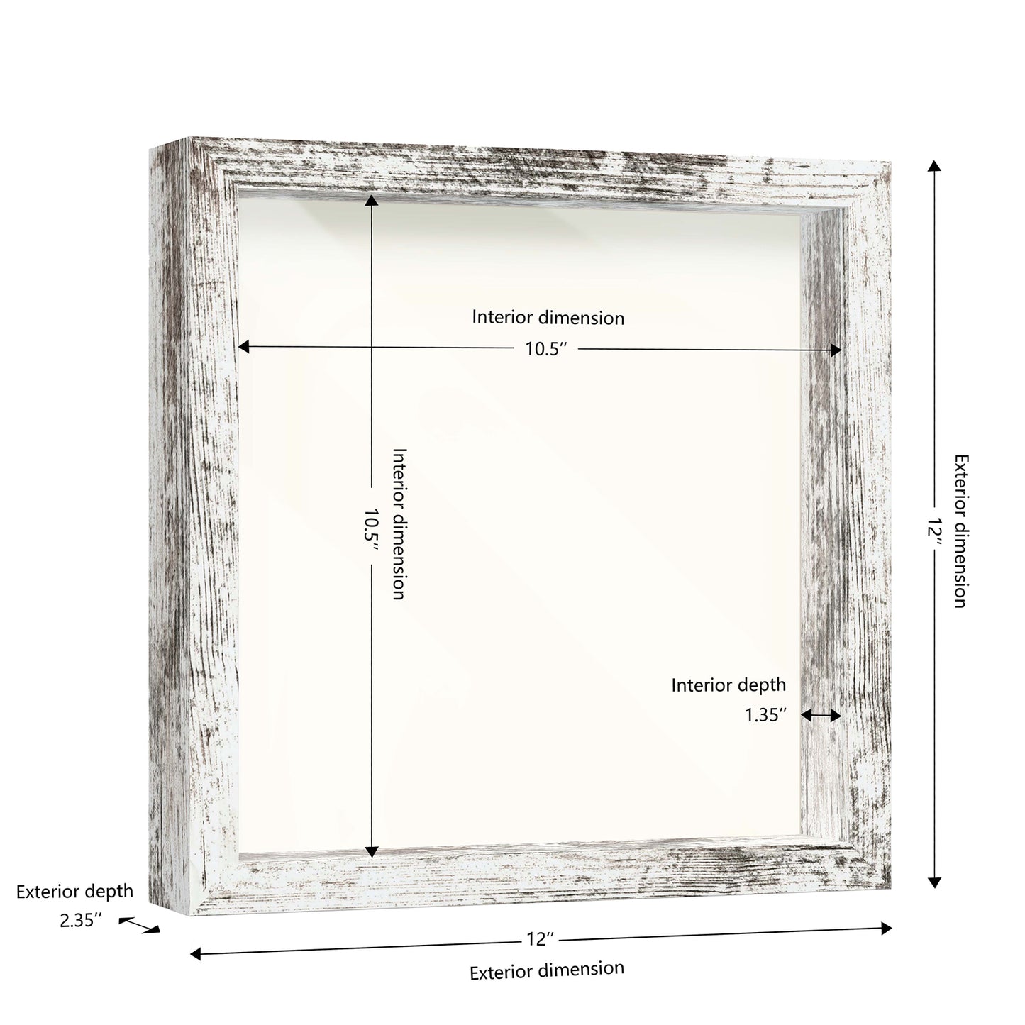 11" x 11" White Driftwood Finish MDF Wood Shadow Box Frame