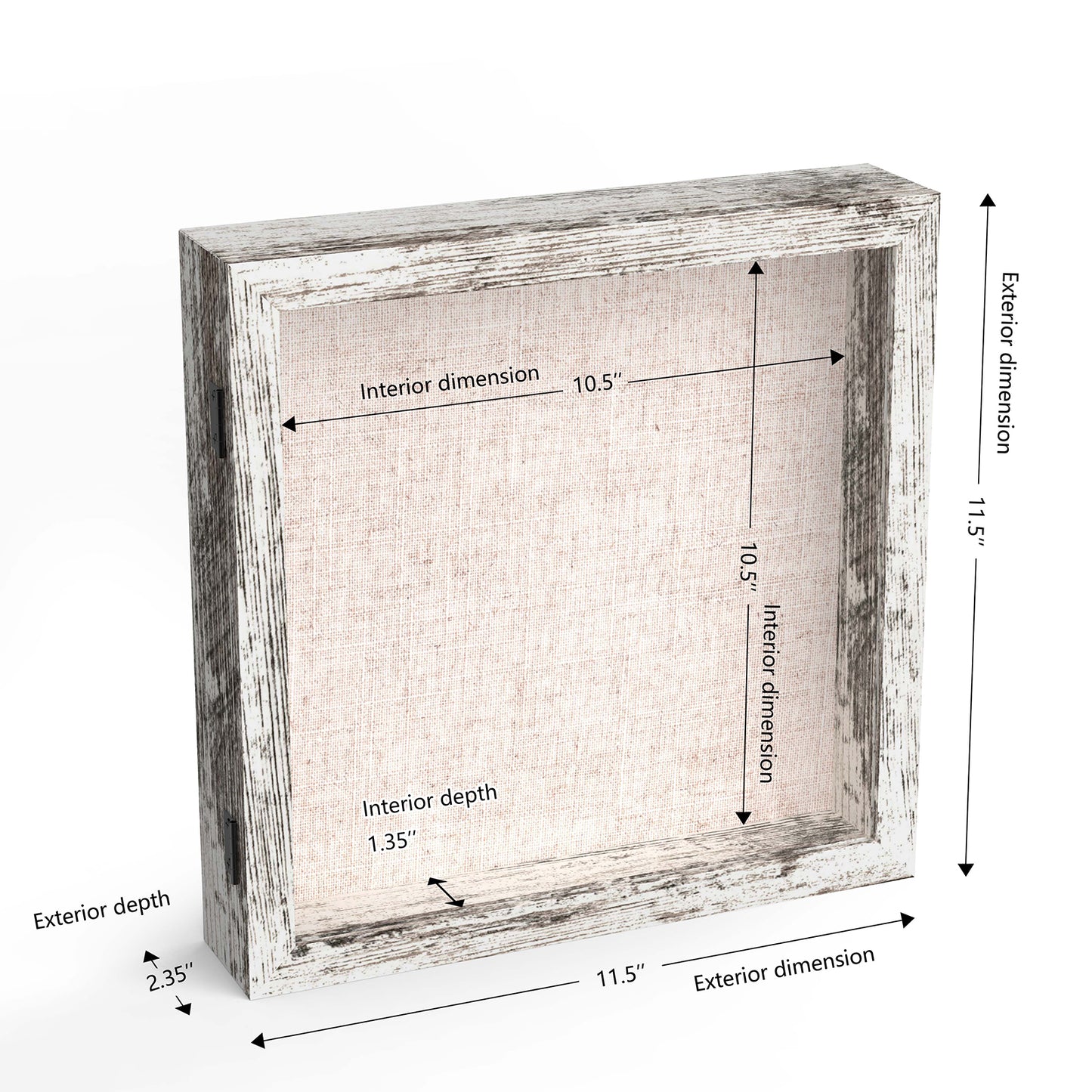 11" x 11" White Woodgrain MDF Wood Linen Backboard Shadow Box Frame