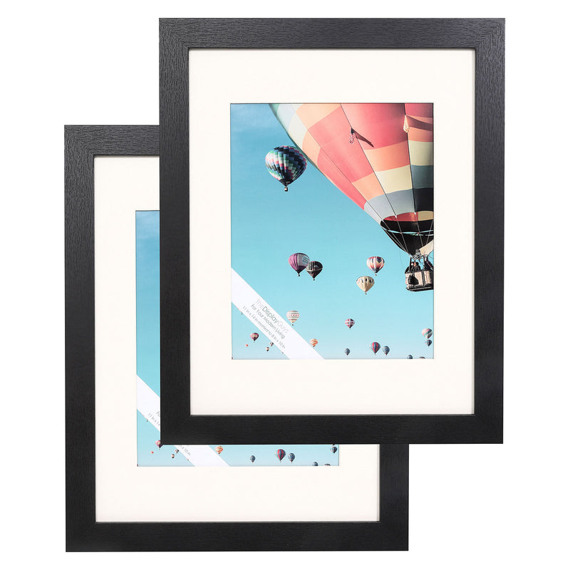 11" x 14" Black MDF Wood 2 Pack Picture Frames with Tempered Glass, 8" x 10" Matted