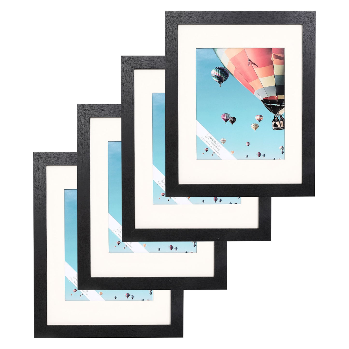 11" x 14" Black MDF Wood 4 Pack Picture Frames with Tempered Glass, 8" x 10" Matted
