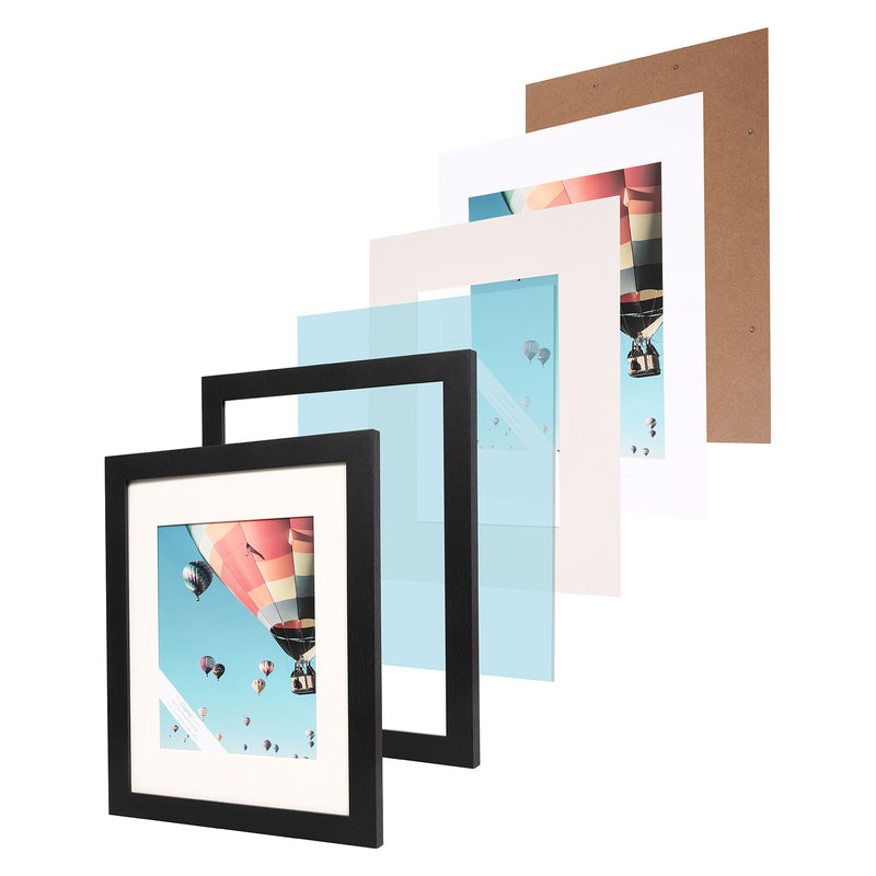 11" x 14" Black MDF Wood 2 Pack Picture Frames with Tempered Glass, 8" x 10" Matted