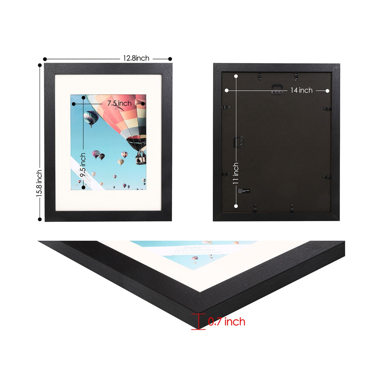 11" x 14" Black MDF Wood 4 Pack Picture Frames with Tempered Glass, 8" x 10" Matted