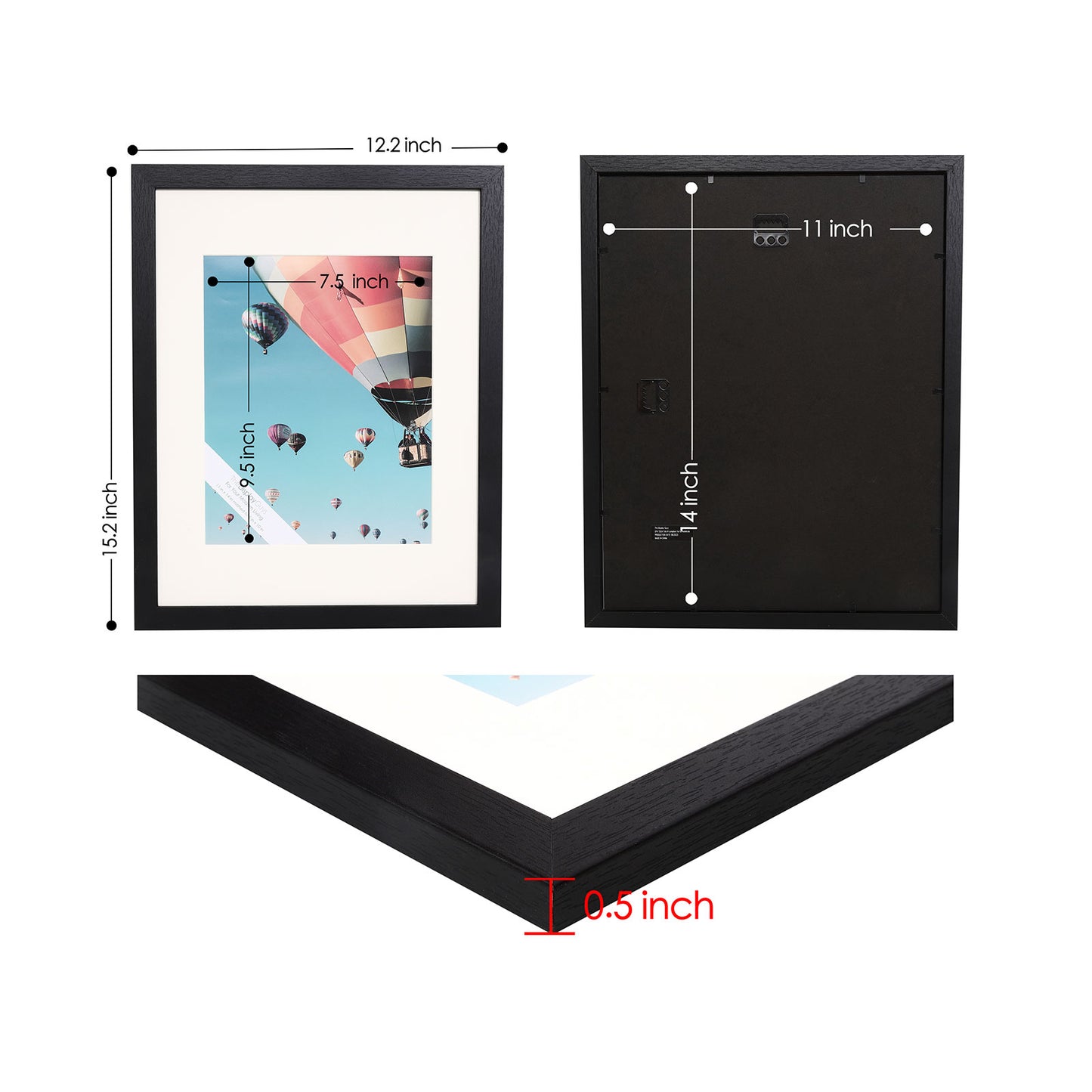 11" x 14" V-Series Black MDF Wood Multi Pack Picture Frames, 8" x 10" Matted