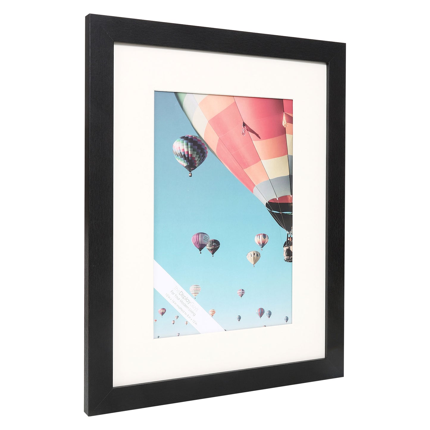 12" x 16" Black MDF Wood Picture Frame with Tempered Glass, 8" x 12" Matted