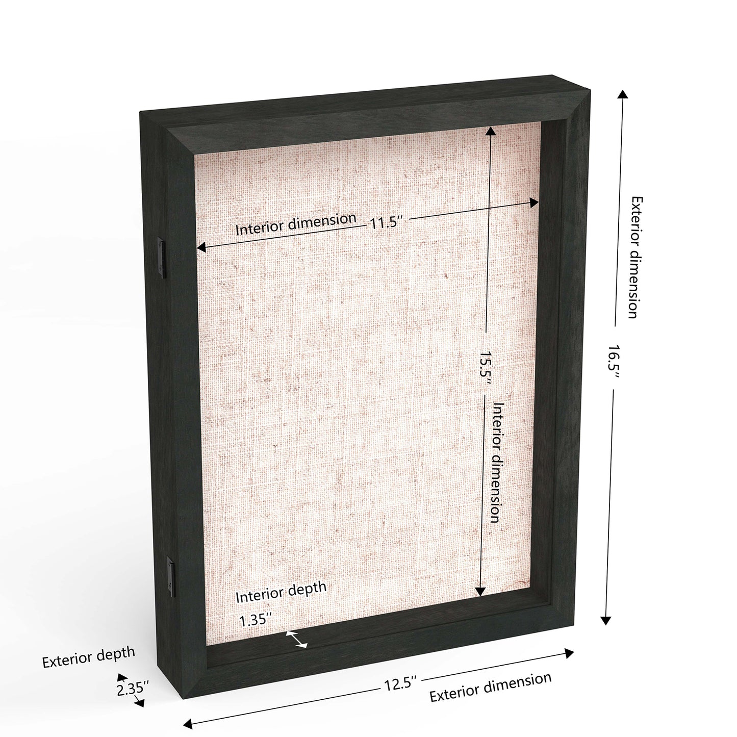 12" x 16" Black Woodgrain MDF Wood Linen Backboard Shadow Box Frame