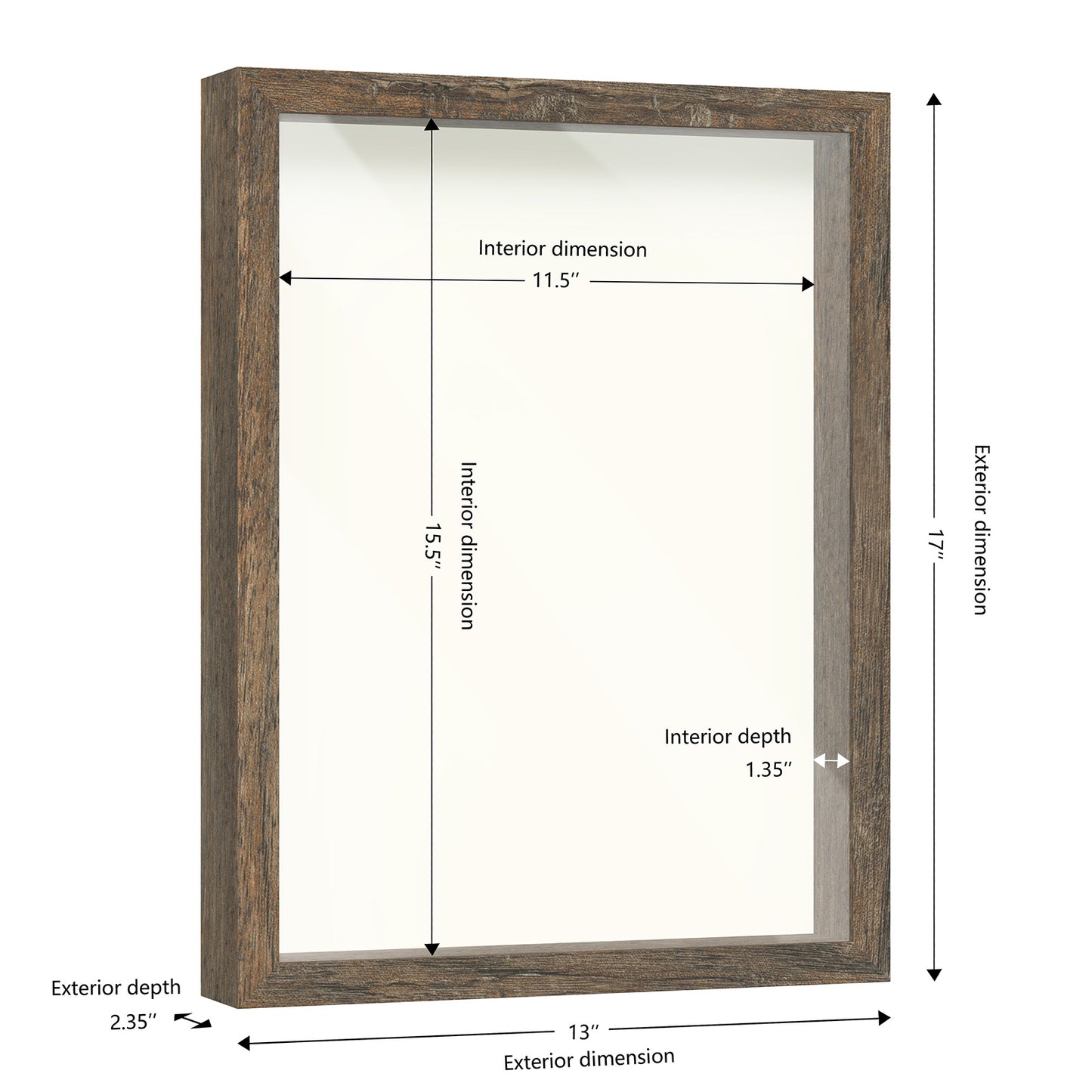 12" x 16" Brown Driftwood Finish MDF Wood Shadow Box Frame