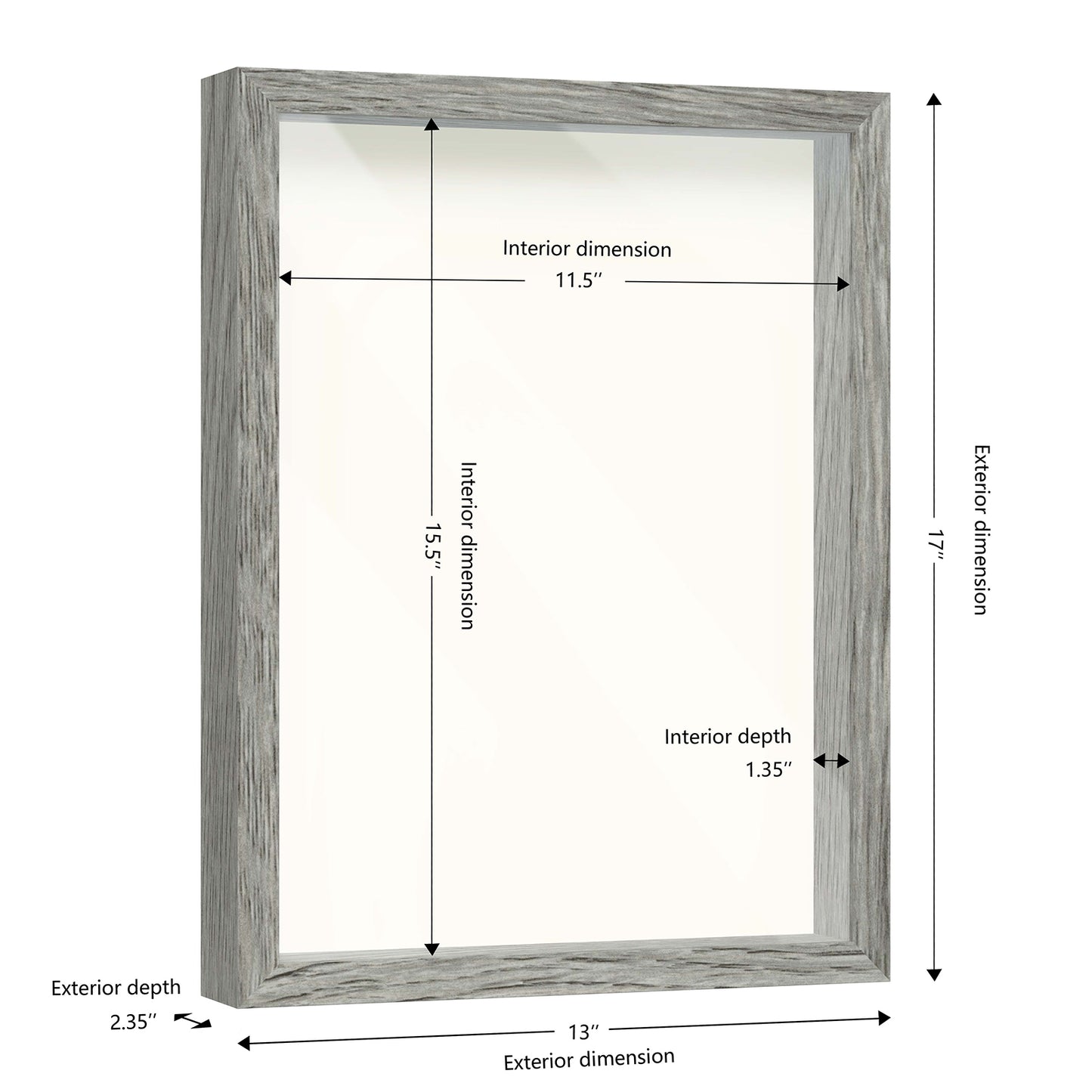 12" x 16" Gray Driftwood Finish MDF Wood Shadow Box Frame