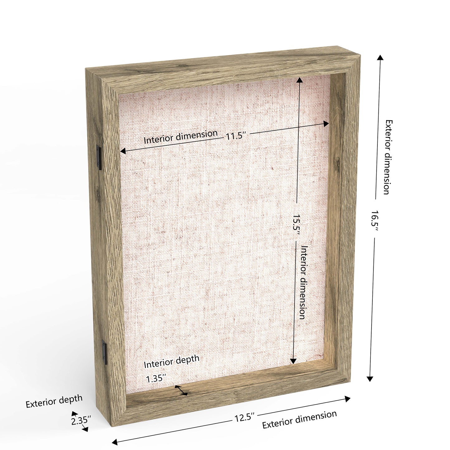 12" x 16" Natural Woodgrain MDF Wood Linen Backboard Shadow Box Frame