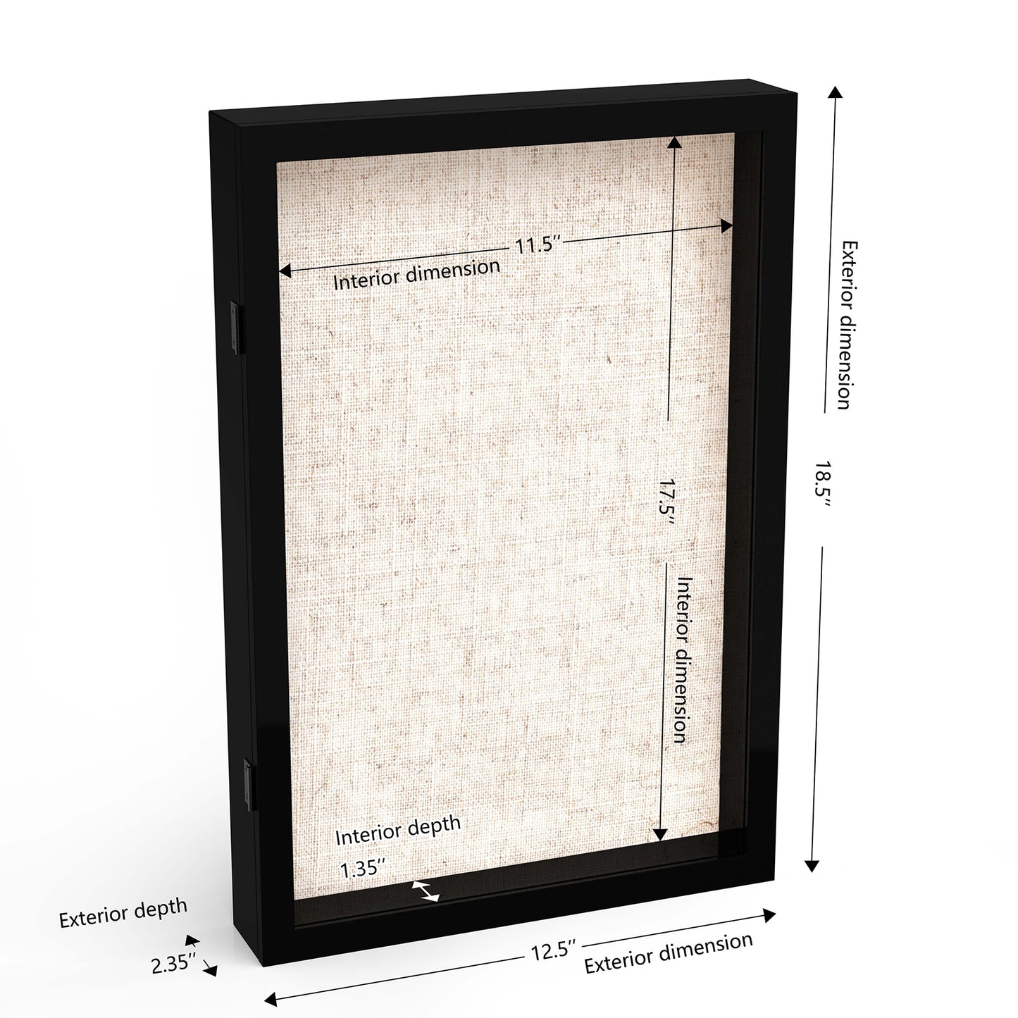 12" x 18" Black MDF Wood Linen Backboard Shadow Box Frame