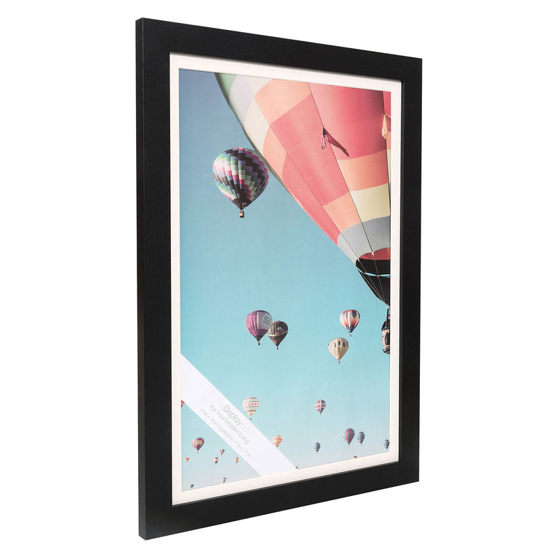12" x 18" Black MDF Wood Picture Frame with Tempered Glass, 11" x 17" Matted