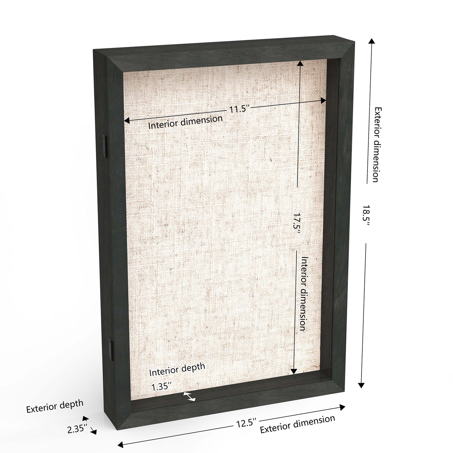 12" x 18" Black Woodgrain MDF Wood Linen Backboard Shadow Box Frame