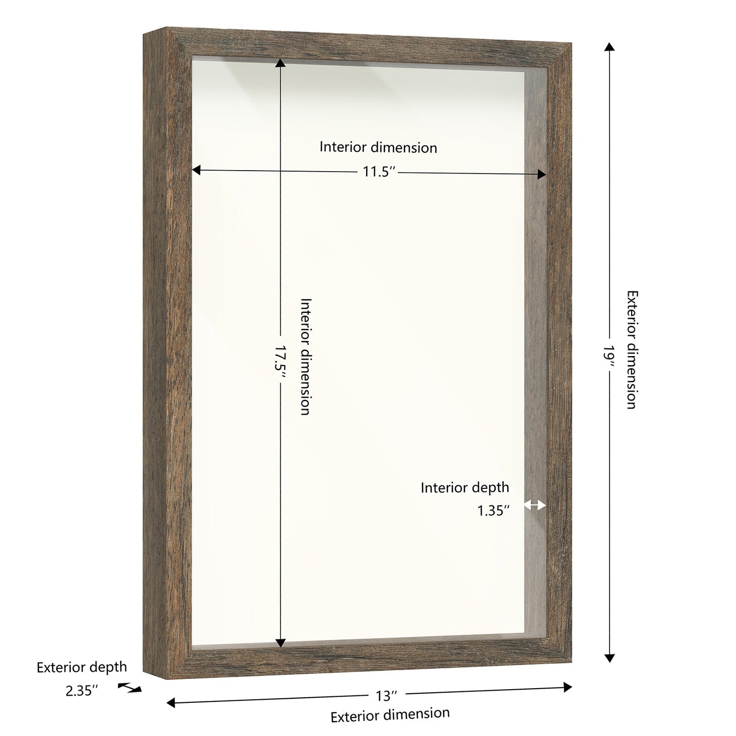 12" x 18" Brown Driftwood Finish MDF Wood Shadow Box Frame