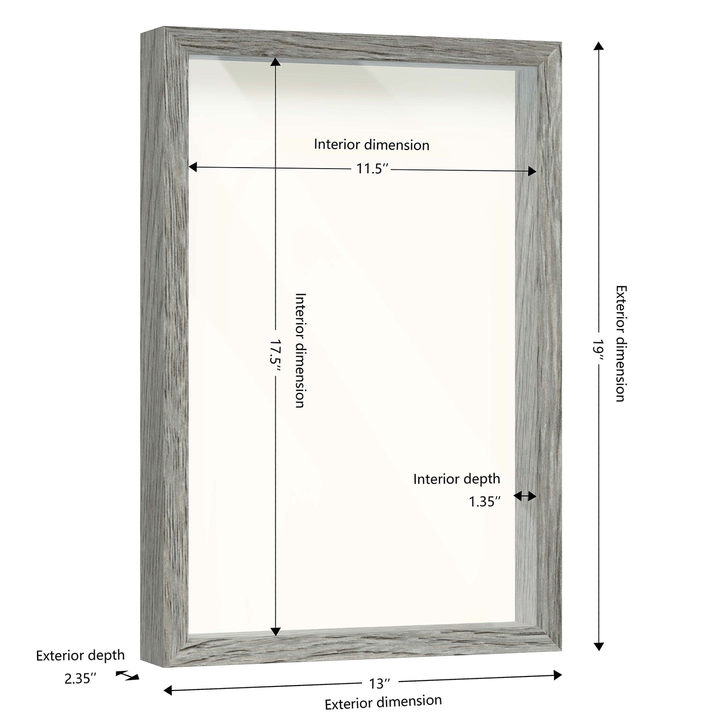 12" x 18" Gray Driftwood Finish MDF Wood Shadow Box Frame