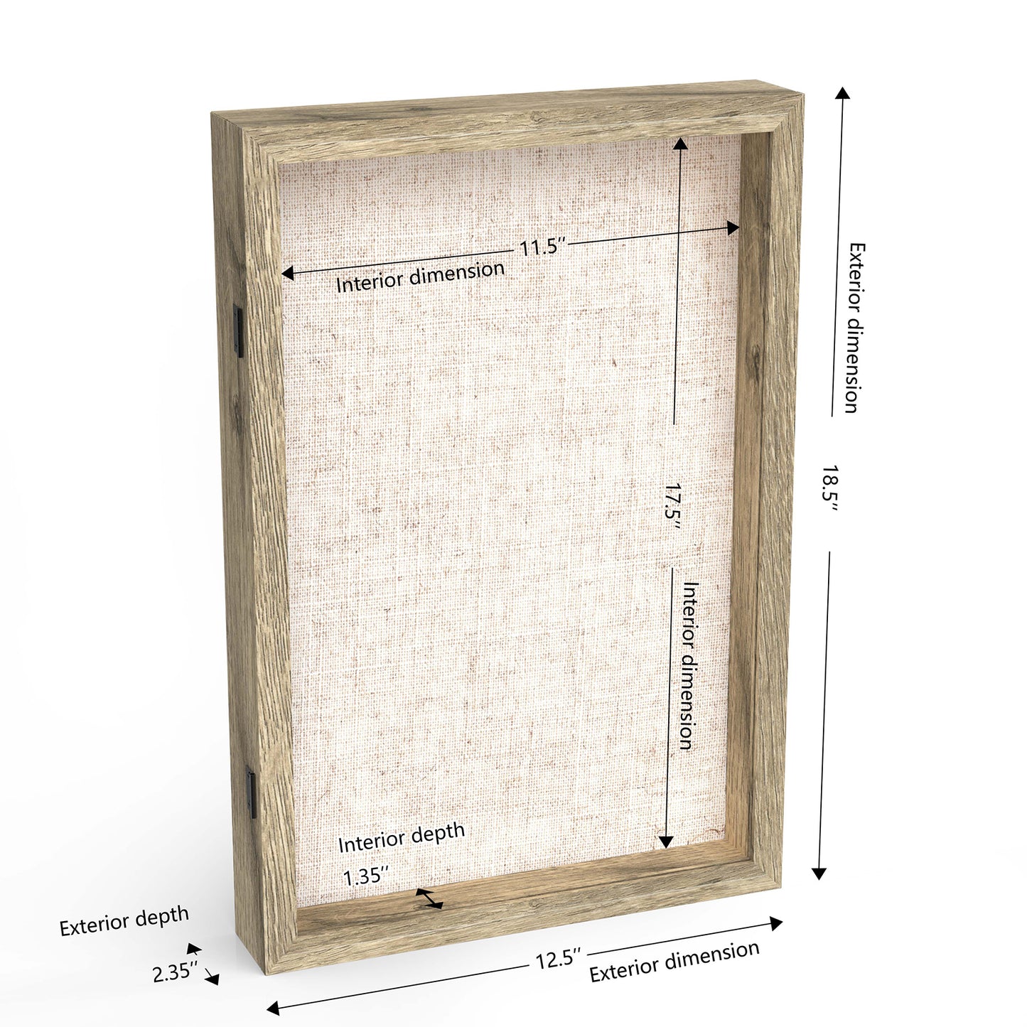 12" x 18" Natural Woodgrain MDF Wood Linen Backboard Shadow Box Frame