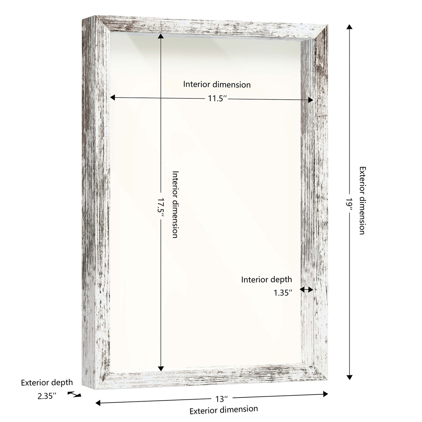 12" x 18" White Driftwood Finish MDF Wood Shadow Box Frame