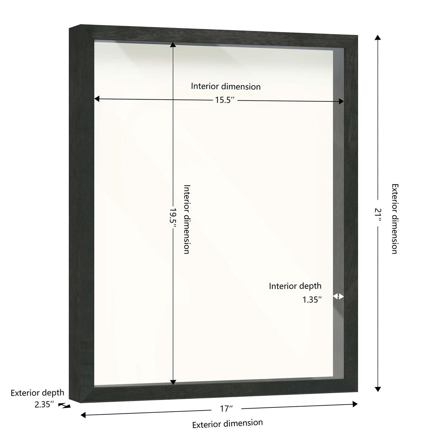 16" x 20" Black Driftwood Finish MDF Wood Shadow Box Frame