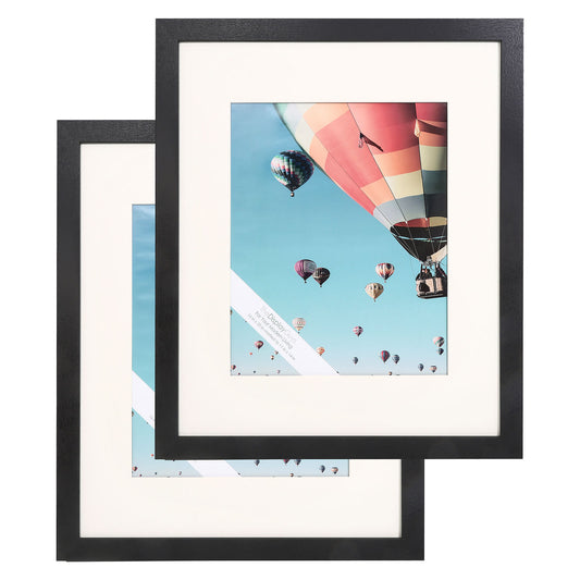 16" x 20" Black MDF Wood 2 Pack Picture Frames with Tempered Glass, 11" x 14" Matted