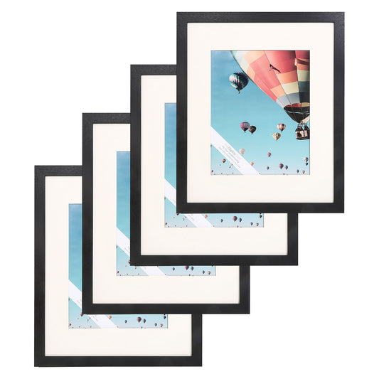 16" x 20" Black MDF Wood 4 Pack Picture Frames with Tempered Glass, 11" x 14" Matted