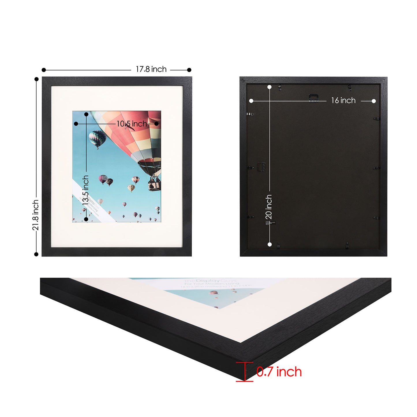 16" x 20" Black MDF Wood Picture Frame with Tempered Glass, 11" x 14" Matted