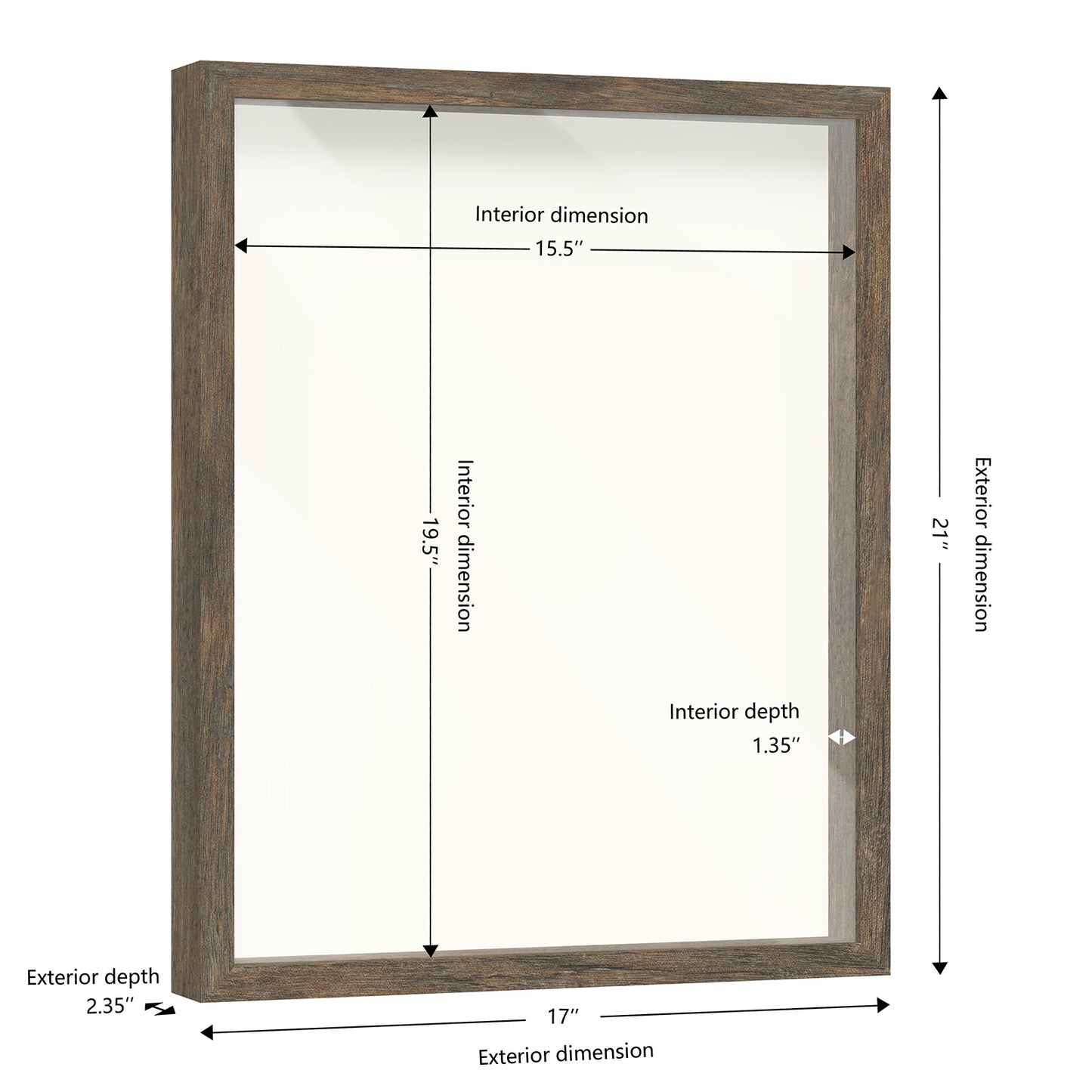 16" x 20" Brown Driftwood Finish MDF Wood Shadow Box Frame