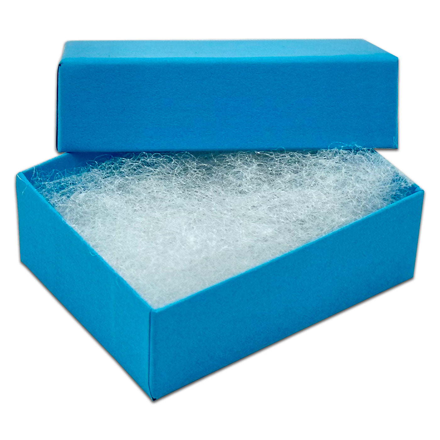 2 1/8" x 1 5/8" x 3/4" Azure Blue Cotton Filled Paper Box (25-Pack)