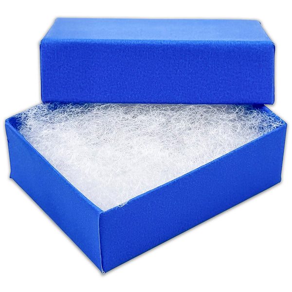 2 1/8" x 1 5/8" x 3/4" Neon Blue Cotton Filled Paper Box (25-Pack)