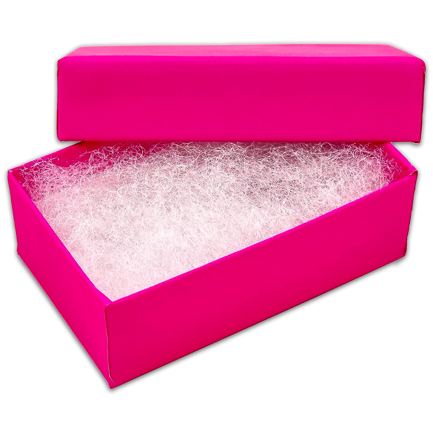 2 5/8" x 1 5/8" x 1" Neon Fuchsia Cotton Filled Paper Box (25-Pack)