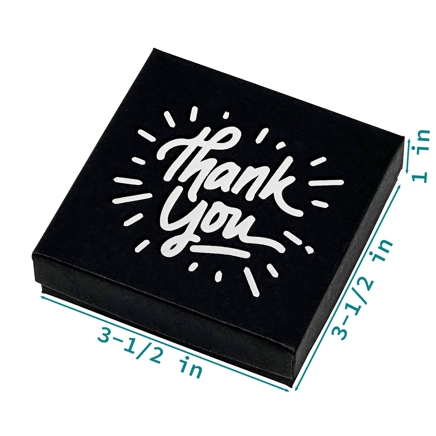 3 1/2" x 3 1/2" Black and Silver "Thank You" Cotton Filled Box