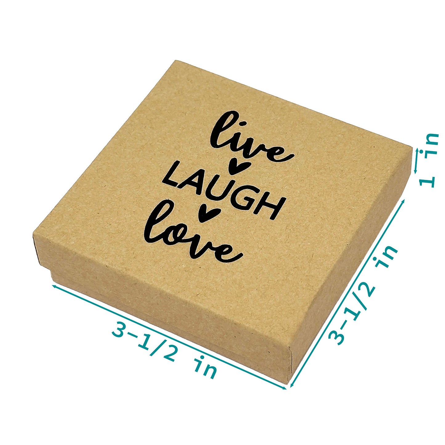 3 1/2" x 3 1/2" Kraft and Black "Live Laugh Love" Cotton Filled Box