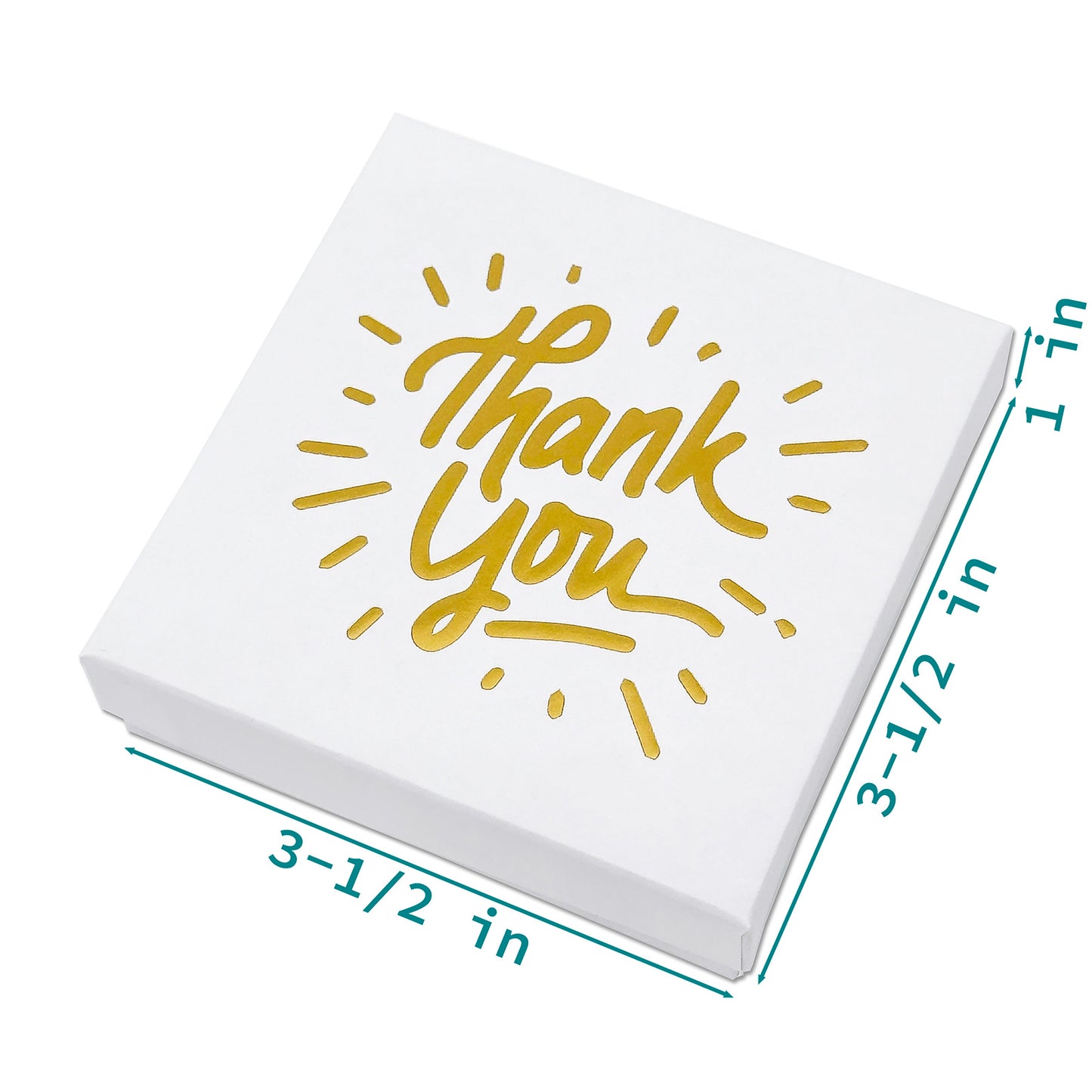 3 1/2" x 3 1/2" Matte White and Gold "Thank You" Cotton Filled Box