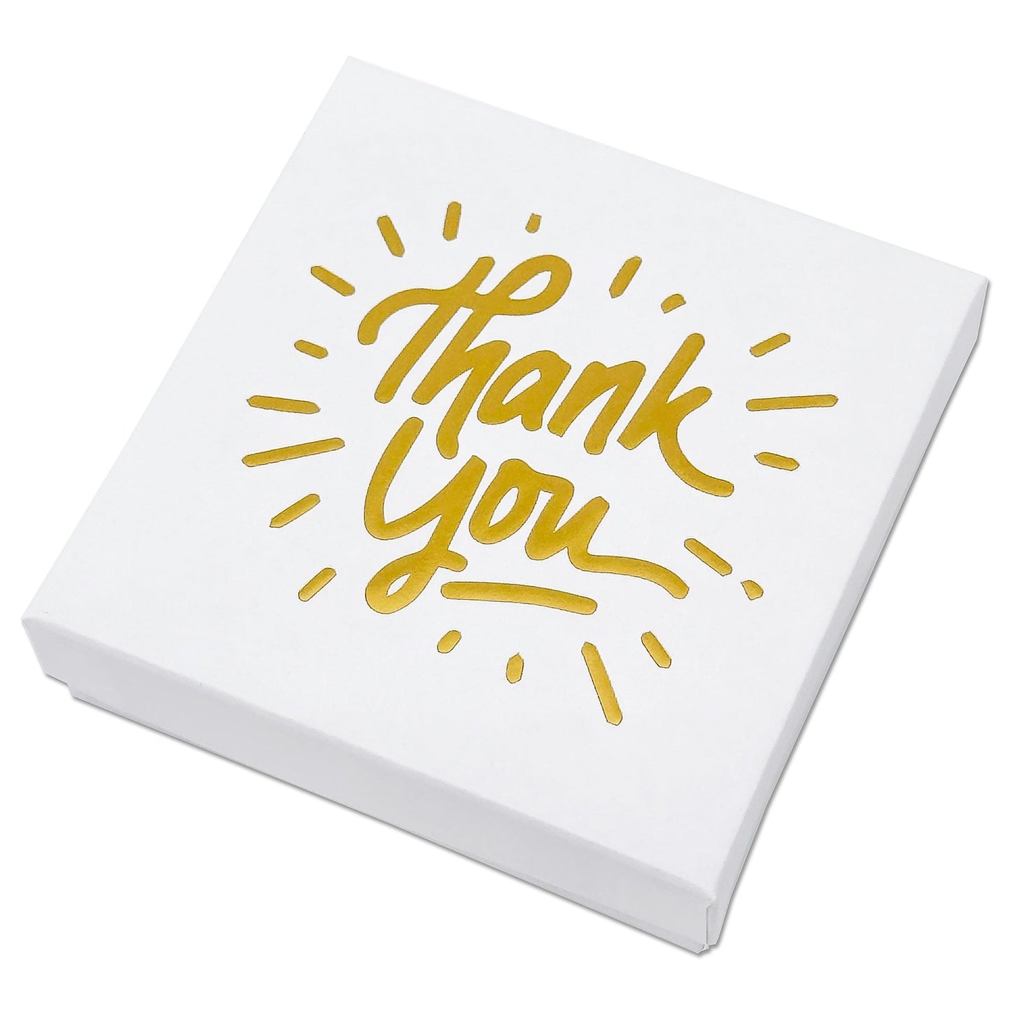 3 1/2" x 3 1/2" Matte White and Gold "Thank You" Cotton Filled Box