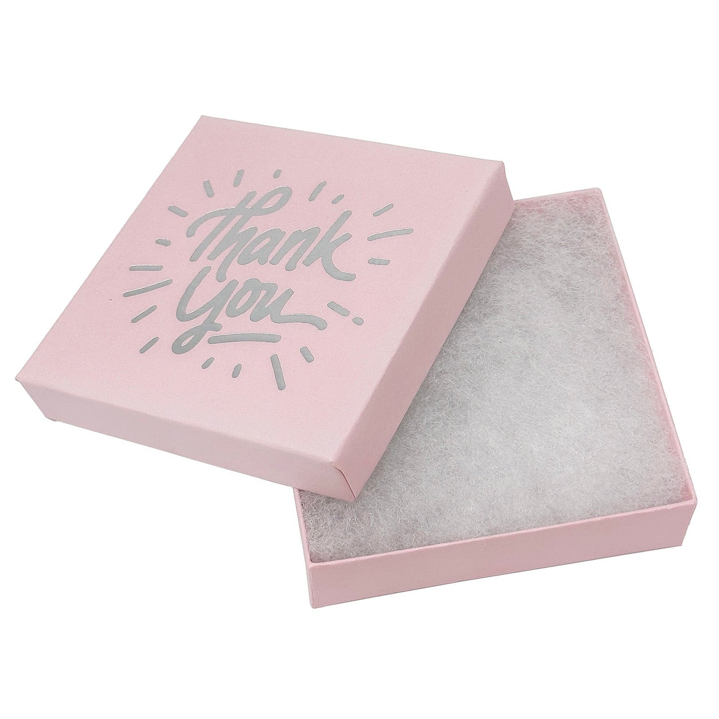 3 1/2" x 3 1/2" Pink and Silver "Thank You" Cotton Filled Box