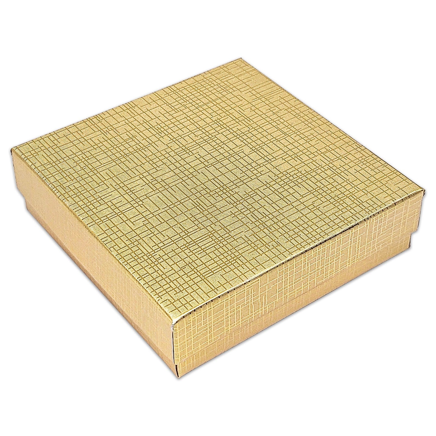 3 1/2" x 3 1/2" x 1" Gold Linen Pattern Cotton Filled Paper Box