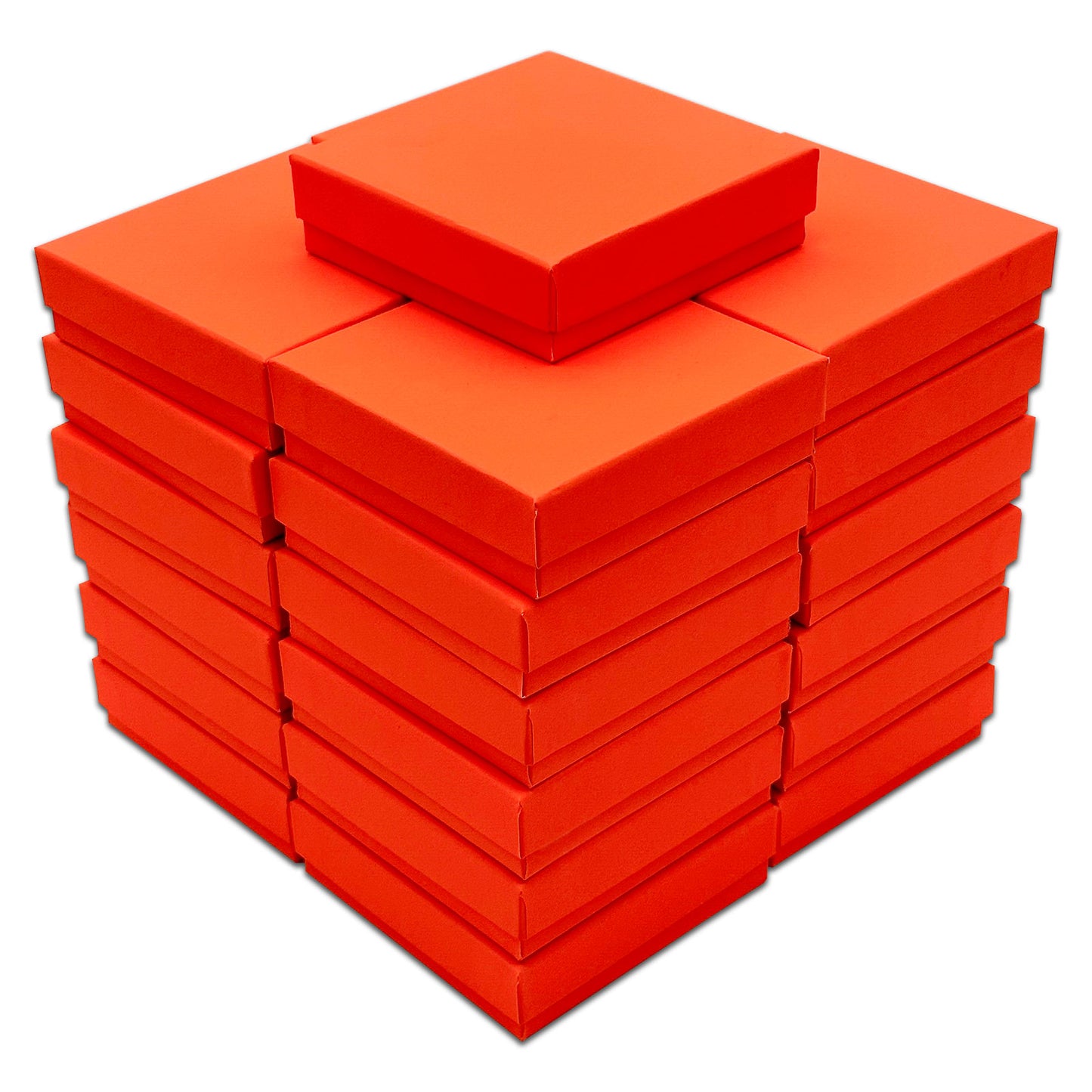 3 1/2" x 3 1/2" x 1" Neon Orange Cotton Filled Paper Box (25-Pack)