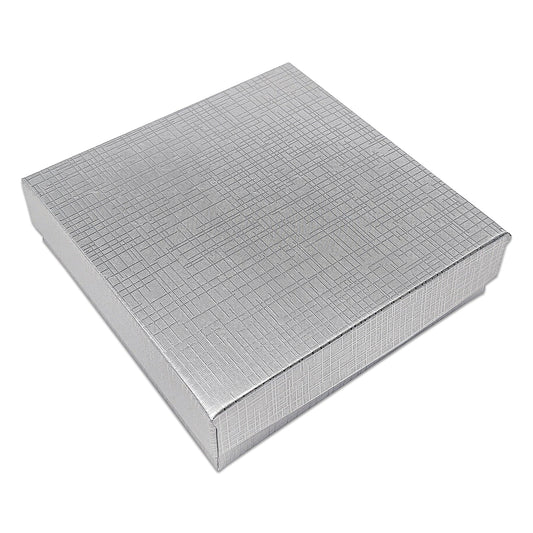 3 1/2" x 3 1/2" x 1" Silver Linen Pattern Cotton Filled Paper Box