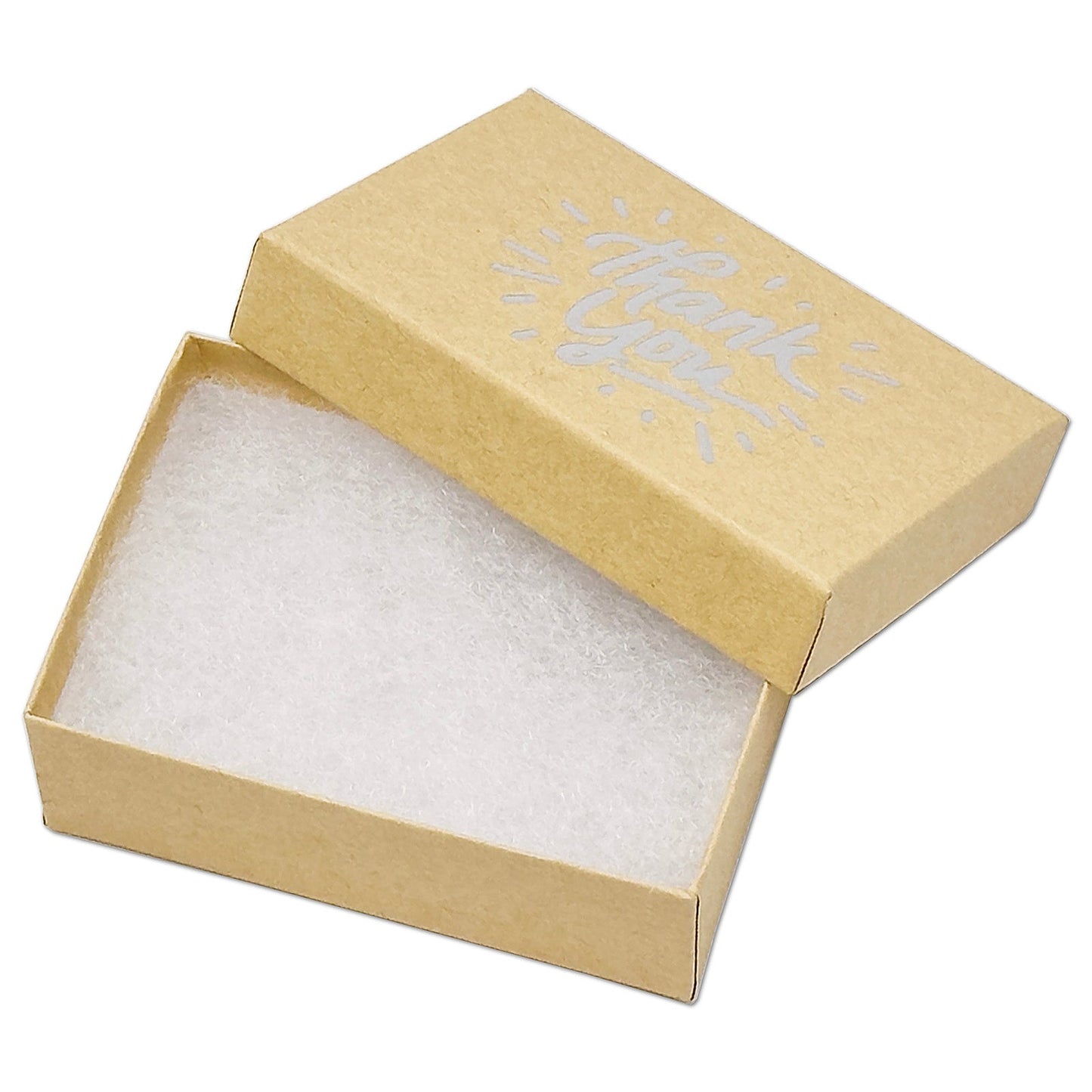 3 1/4" x 2 1/4" Kraft and Silver "Thank You" Cotton Filled Box