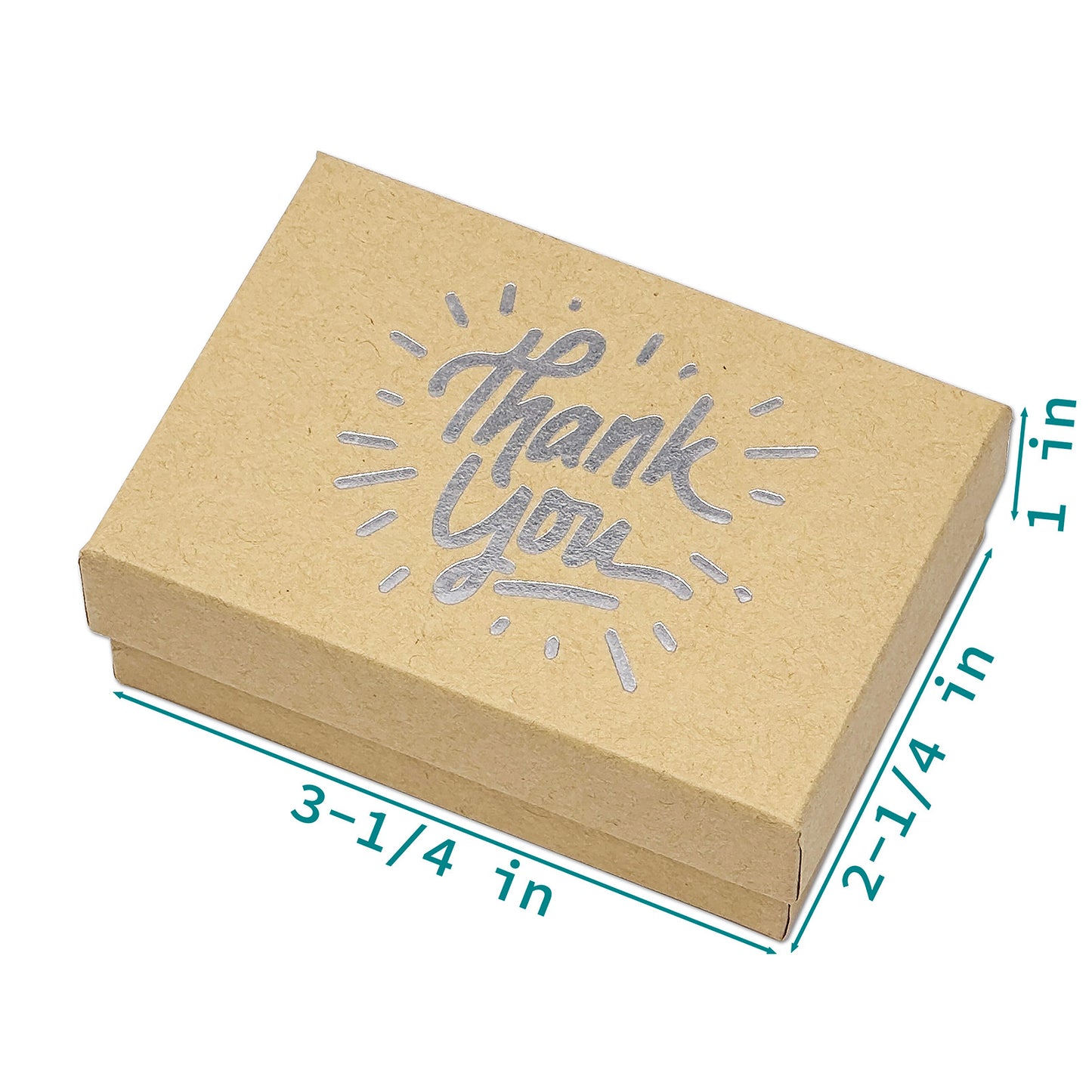 3 1/4" x 2 1/4" Kraft and Silver "Thank You" Cotton Filled Box