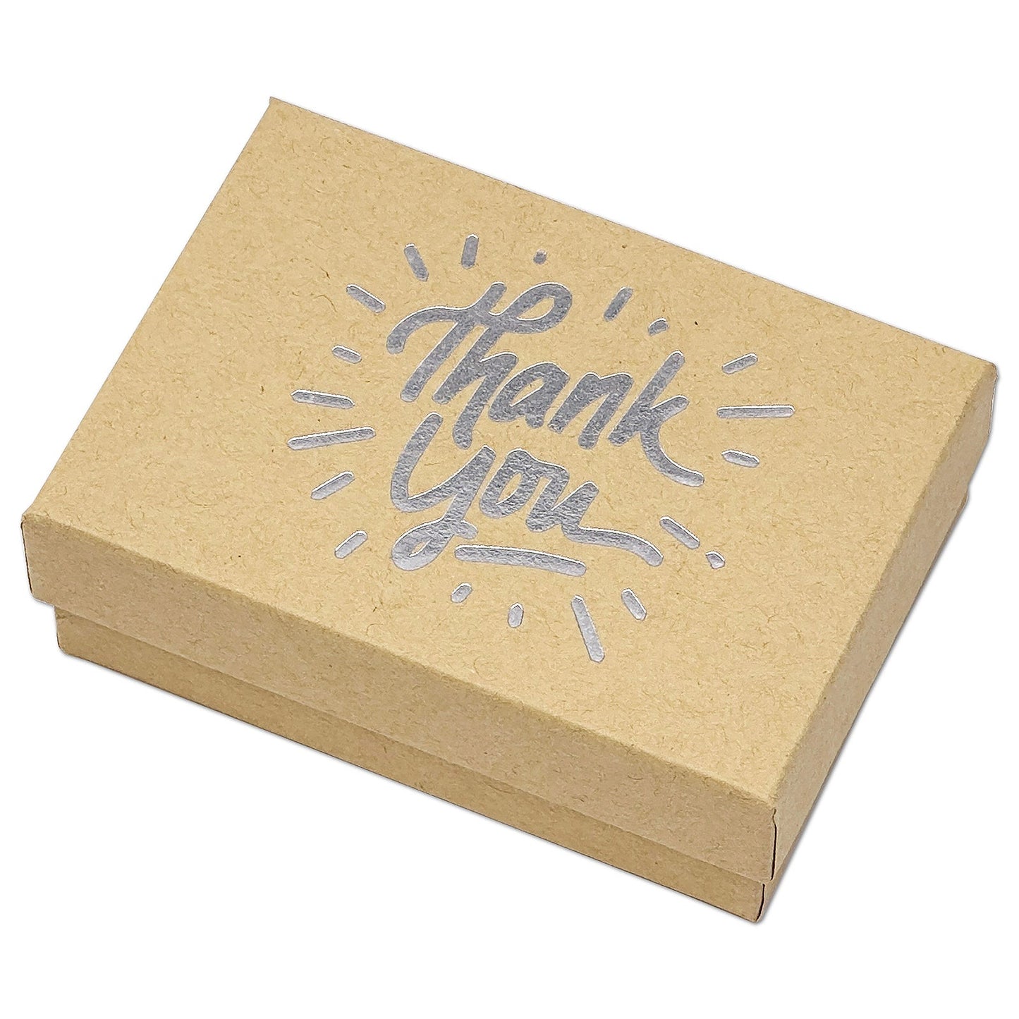 3 1/4" x 2 1/4" Kraft and Silver "Thank You" Cotton Filled Box