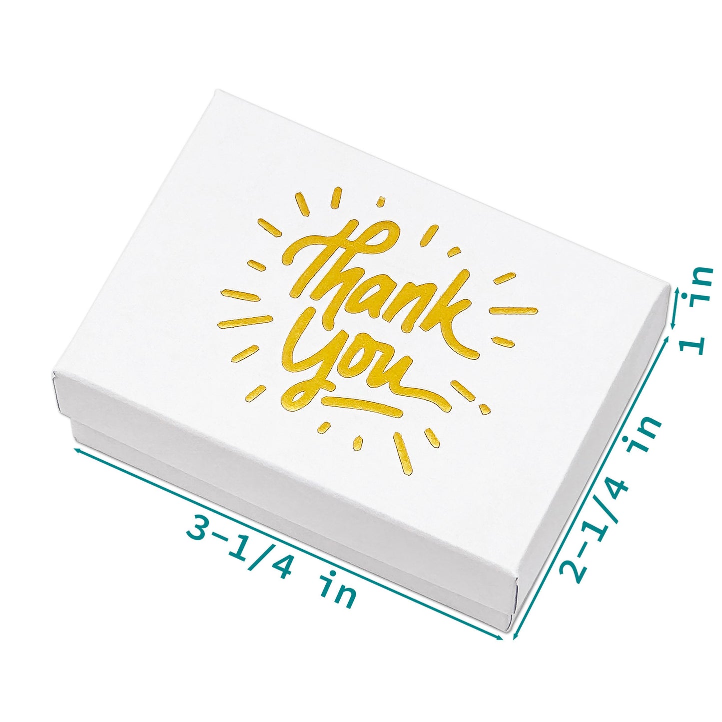 3 1/4" x 2 1/4" Matte White and Gold "Thank You" Cotton Filled Box