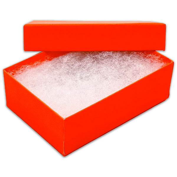 3 1/4" x 2 1/4" x 1" Neon Orange Cotton Filled Paper Box (25-Pack)