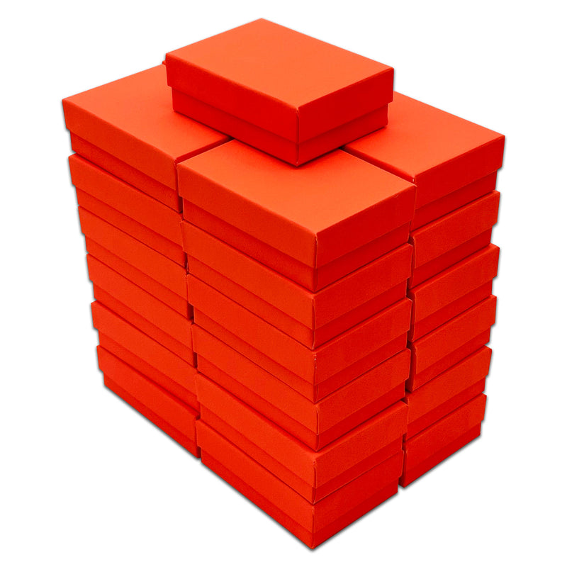 3 1/4" x 2 1/4" x 1" Neon Orange Cotton Filled Paper Box (25-Pack)