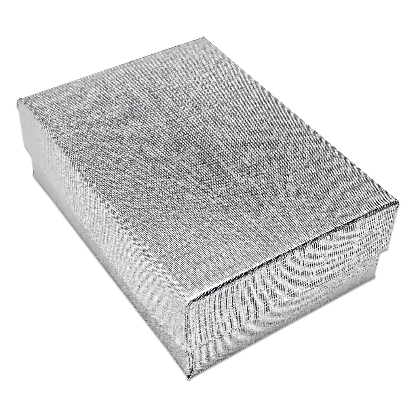 3 1/4" x 2 1/4" x 1" Silver Linen Pattern Cotton Filled Paper Box