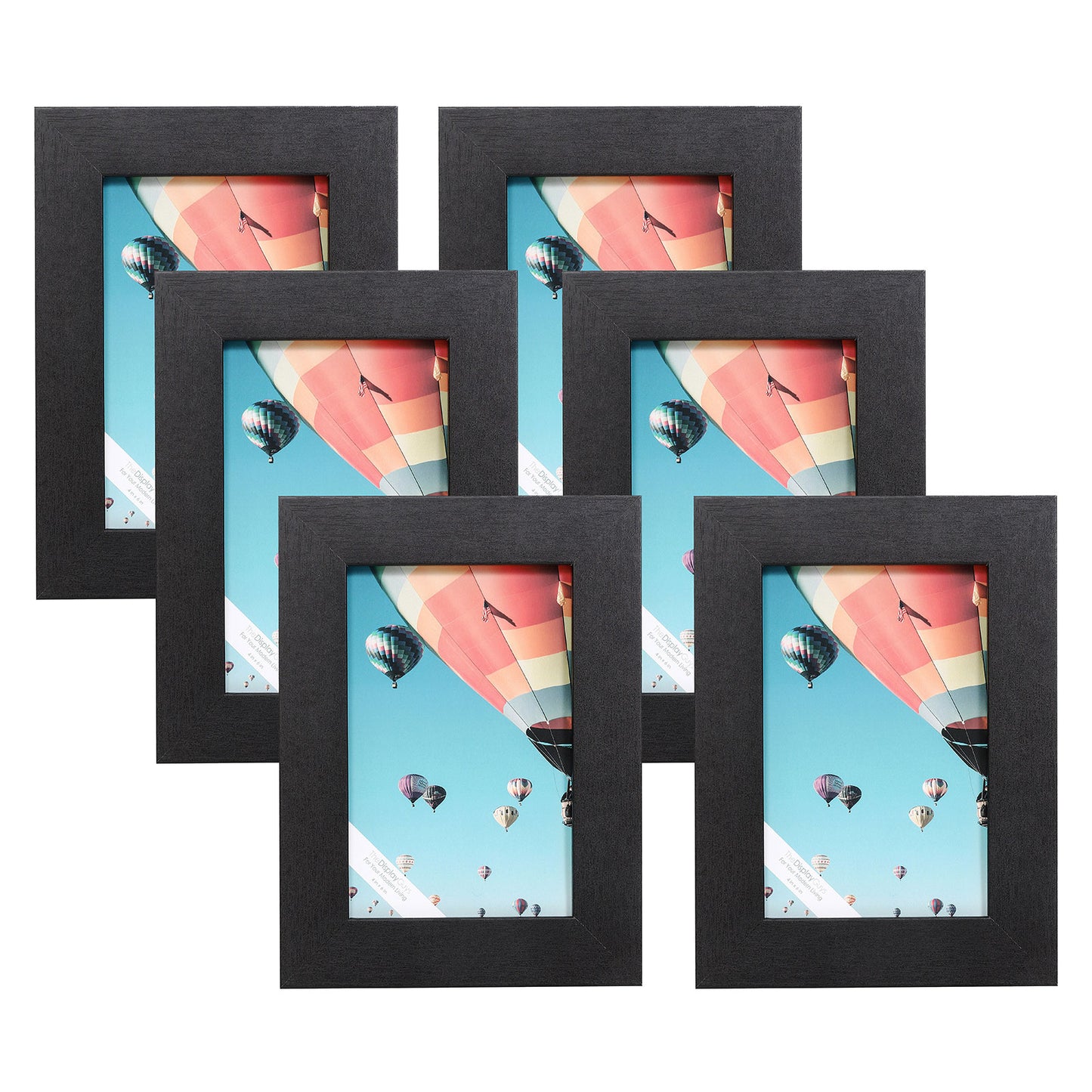 4" x 6" Matte Black MDF Wood 6 Pack Picture Frames with Tempered Glass